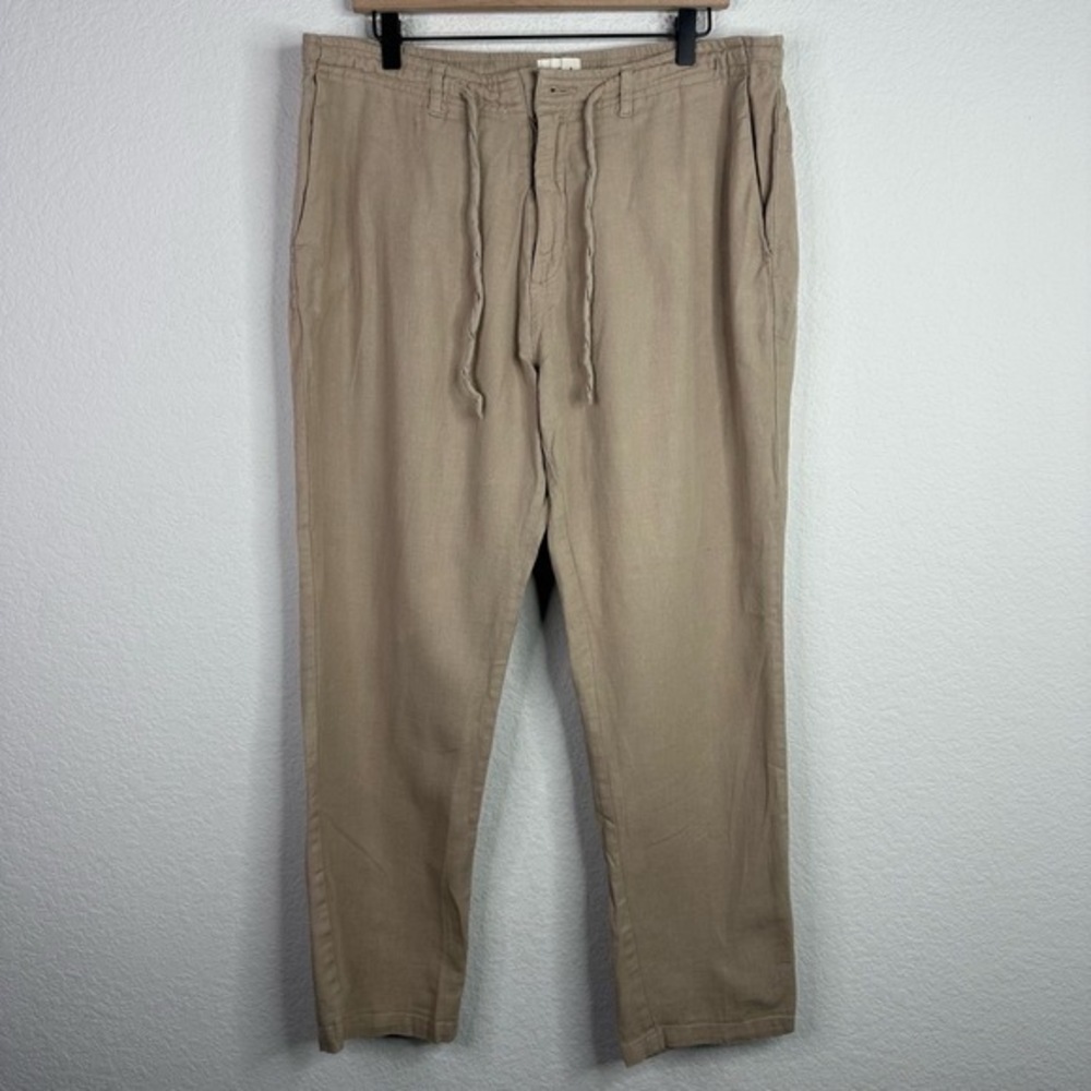 ETA Pants Men Size 38 Tan Linen Blend Drawstring Pull On Casual Coastal Vacation